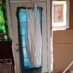 White Sleeveless Wedding Dress with Beaded Accents